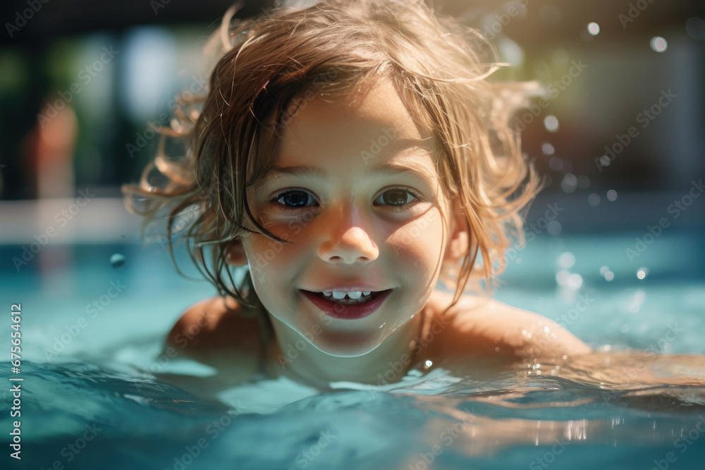 Cute little girl playing in the swimming pool Cute little girl playing in the swimming pool