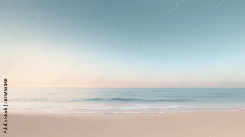 Clear blue sky sunset with glowing orange teal color horizon on calm ocean seascape background. Picturesque generative ai