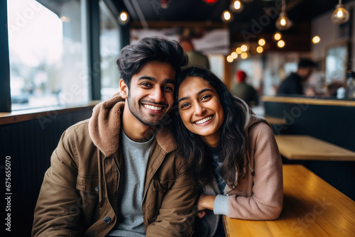 Young indian couple giving happy expression photo