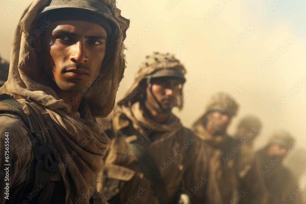 A group of soldiers standing in a straight line. Suitable for military, army, or teamwork concepts. A group of soldiers standing in a straight line. Suitable for military, army, or teamwork concepts.
