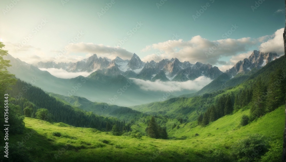 Lush Green Landscape Showcases the Beauty of Nature's Tranquil Scenery Under the Morning Sky
