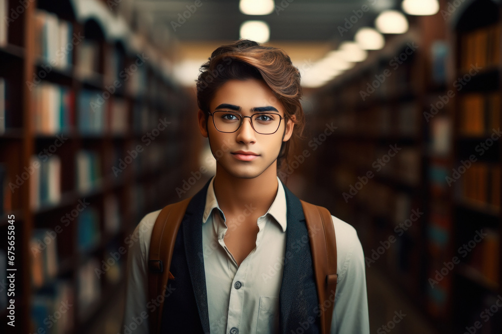 Fototapeta premium young boy standing at library