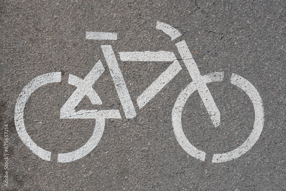 Bike path, bicycle sign on asphalt. White Bike path, bicycle sign on asphalt. White