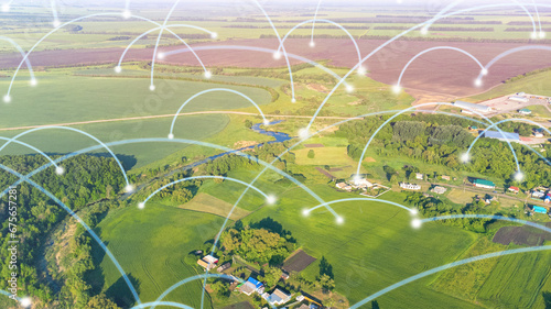 smart rural concept. Agriculture and technology. Communication network, artificial intelligence in agriculture infographics added to the photo, selective focusing, tinted image