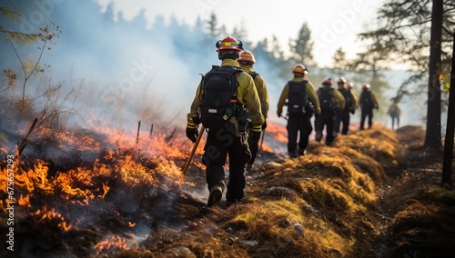 Firefighters battling wildfire in forest © Meow Creations
