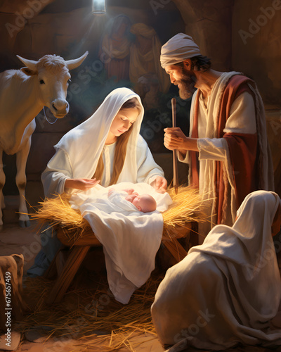 Nativity scene of the Lord Jesus born in a manger