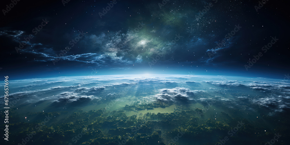 An aerial perspective reveals Earth's grandeur, a silent sentinel floating in the vastness of space