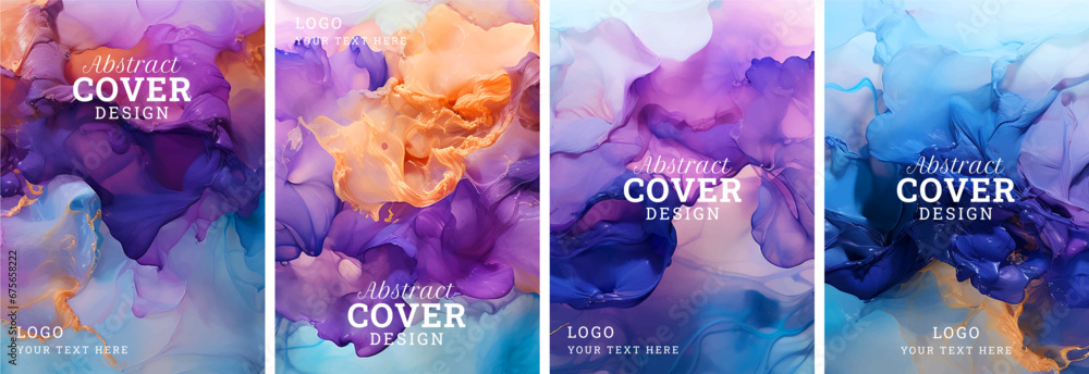 Abstract Artistic paint splash art cover template set, Luxury pattern design, Hand drawn outline design for fabric, cover, banner and invitation, print, background - obrazy, fototapety, plakaty 