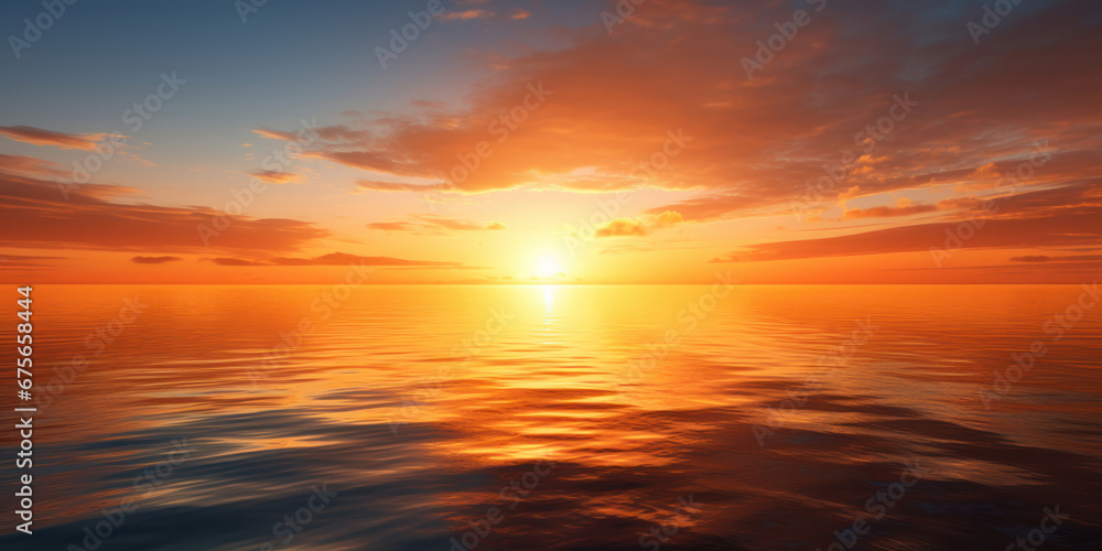 The horizon glows warmly as the sunrise casts its golden reflection over the curve of the earth