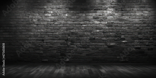 The black brick wall stands solid and stark, presenting a bold backdrop that absorbs the light around it
