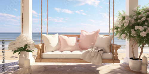 The swing on the porch offers a rhythm to the sounds of waves and the soft beach breeze