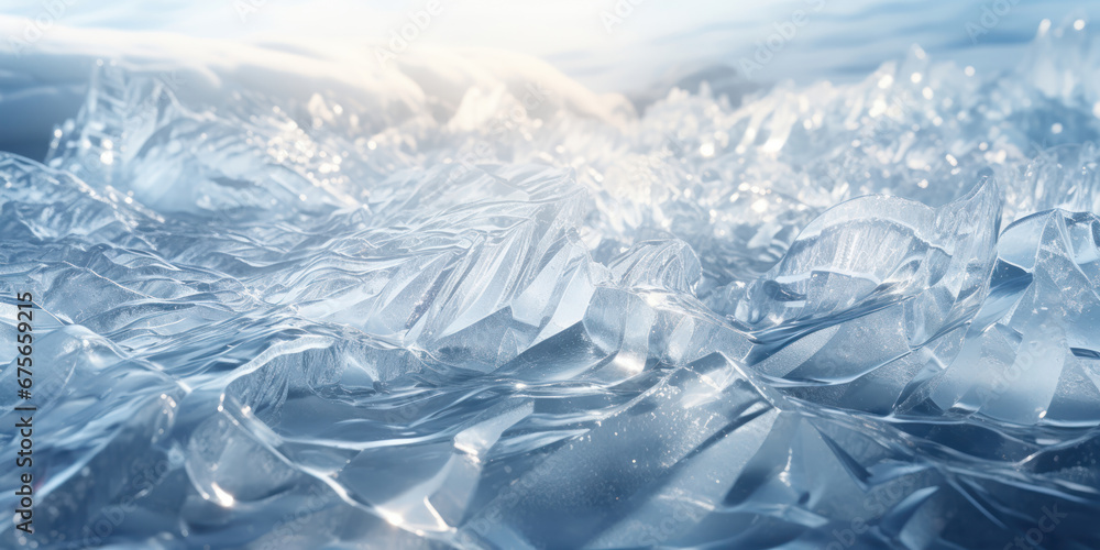 Fototapeta premium Light dances across the ice texture, playing in the intricate patterns of frost's delicate artistry