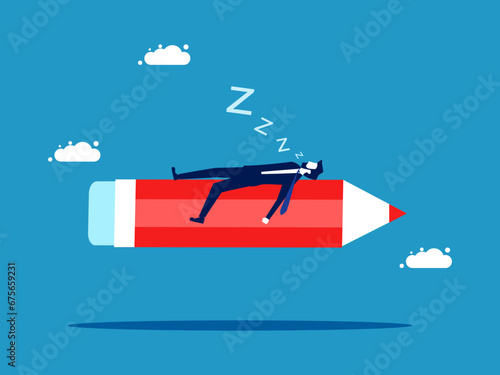 Take a break and relax. Businessman sleeping on a pencil. Vector © Nastudio