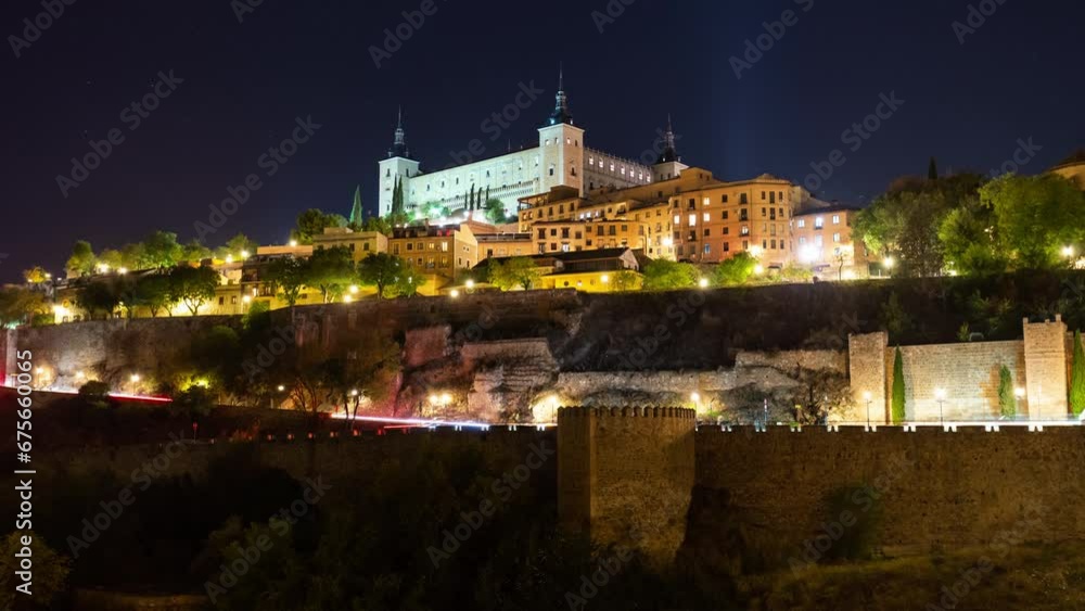 Night Close-up timelapse of Toledo Alcazar, Spain Night Close-up timelapse of Toledo Alcazar, Spain