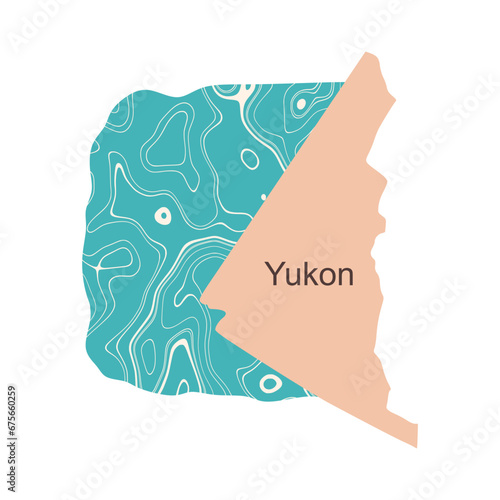 Map of Yukon with part of ocean. Concept of travel and geography of Canada.