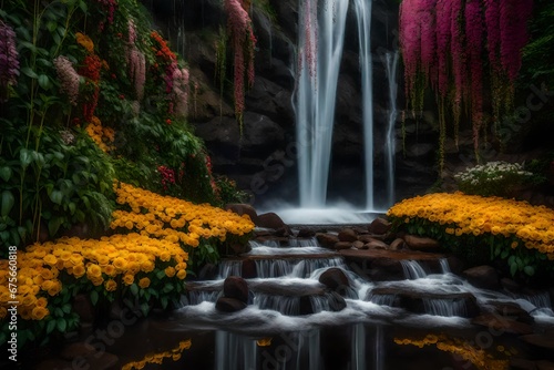 Rain of flowers  waterfall of flowers in the interior 