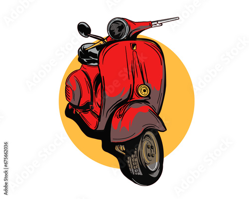 cartoon red scooter on a white background
