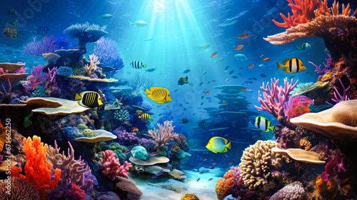 Underwater world with corals and tropical fish. © mila103