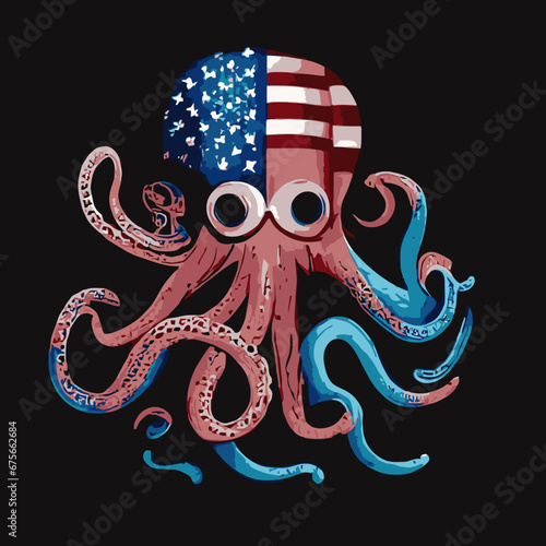 A cartoon octopus with a flag american on it design for use in design and print poster canvas