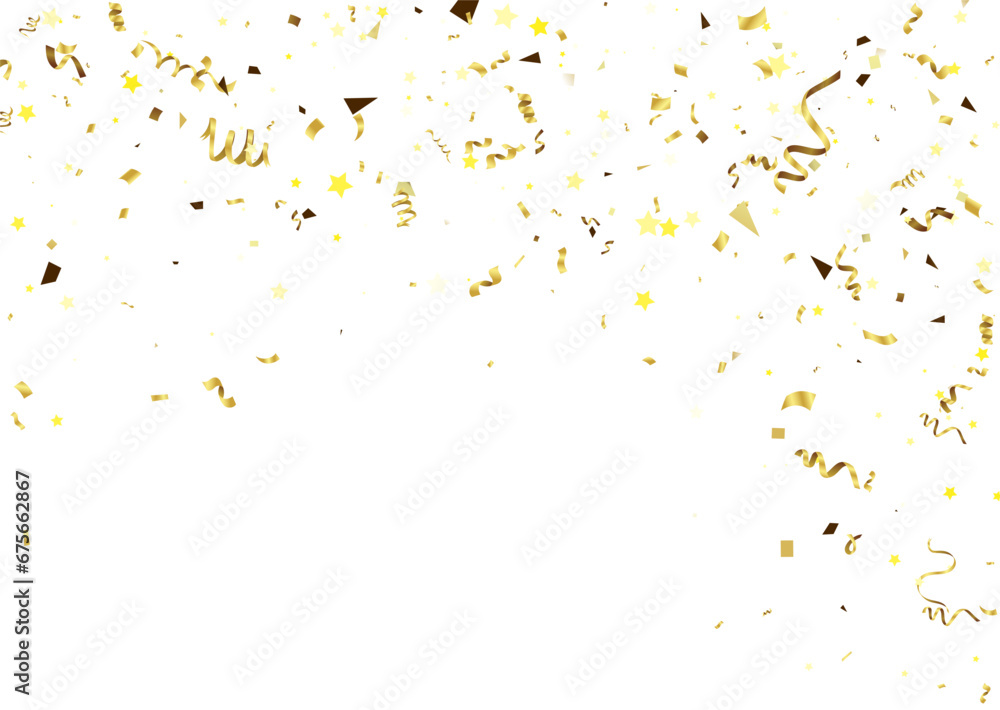 Obraz premium Golden Confetti Falling On White Background. Vector Illustration