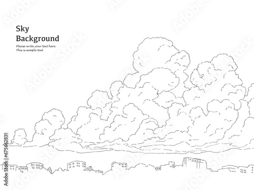 雲の見える風景-線画