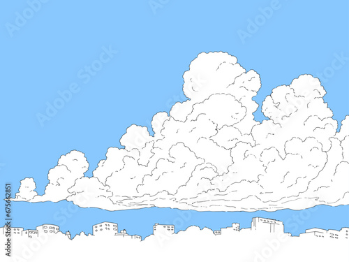 雲の見える風景-線画