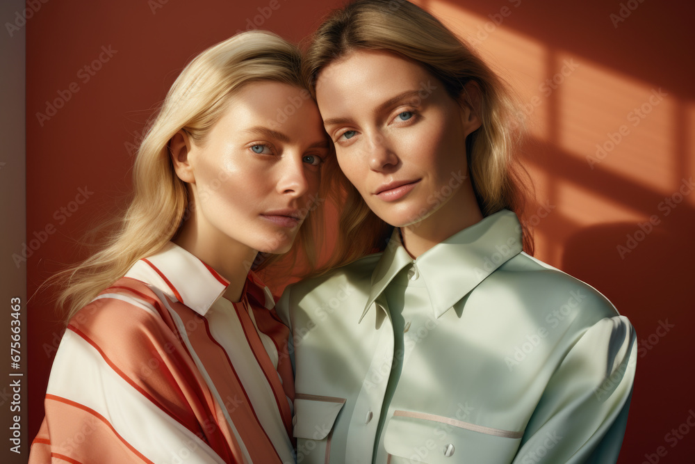 Two women standing side by side. Suitable for friendship, diversity, or teamwork concepts. Two women standing side by side. Suitable for friendship, diversity, or teamwork concepts.