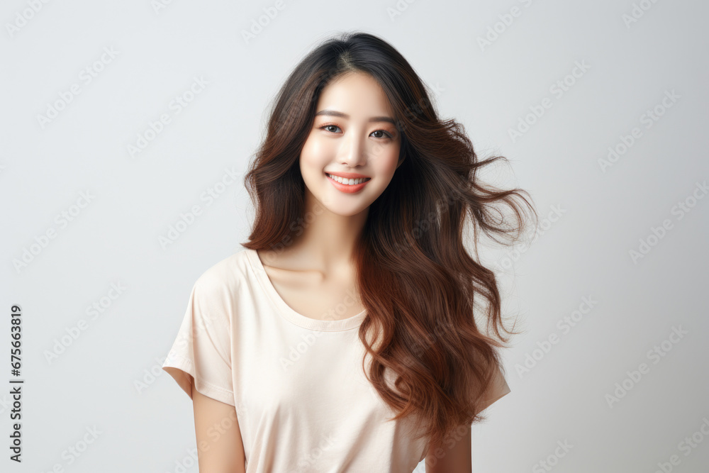 Woman with long brown hair posing for picture. Suitable for various uses. Woman with long brown hair posing for picture. Suitable for various uses.