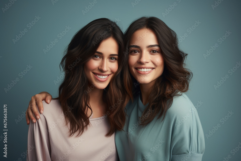 Two women standing next to each other. This image can be used to represent friendship, diversity, teamwork, or casual social gathering. Two women standing next to each other. This image can be used to represent friendship, diversity, teamwork, or casual social gathering.