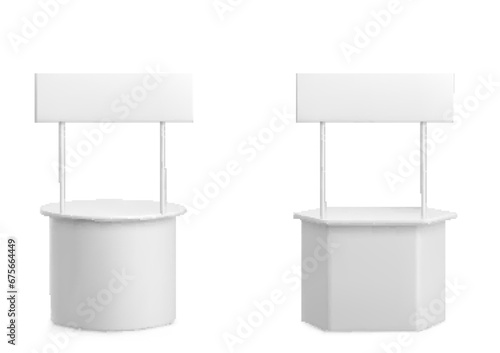 Vector realistic marketing rack or promotional stand exhibition or booth stand desk business