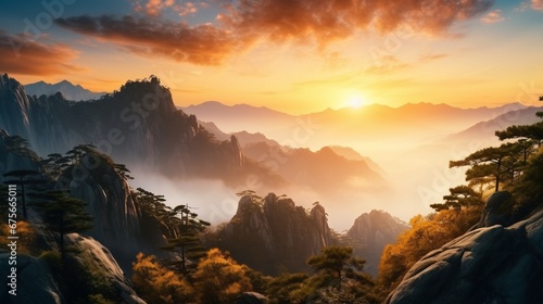 Beautiful Huangshan mountains landscape at sunrise in China. © Muhammad