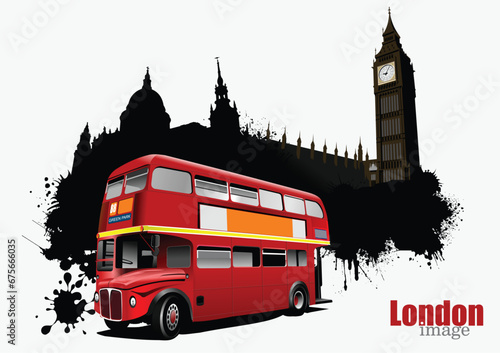 Grunge London banner with double Decker bus images. Vector illustration