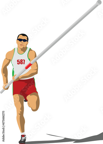 Athlete pole vaulting. . Track and field. Vector illustration.