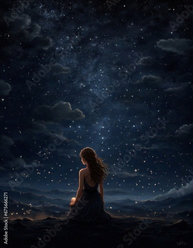 A teenager girl in the Night sky