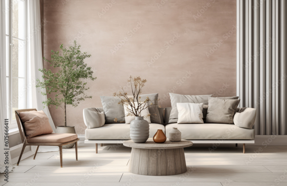 Luxurious living room area composition in rustic style Luxurious living room area composition in rustic style