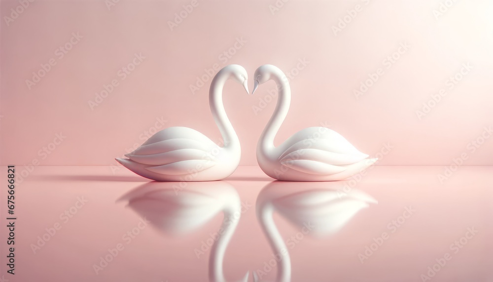Elegant Swans Heart Reflection - Romantic Valentine's Day Concept