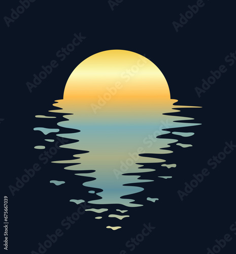 Night landscape with moon and lake.