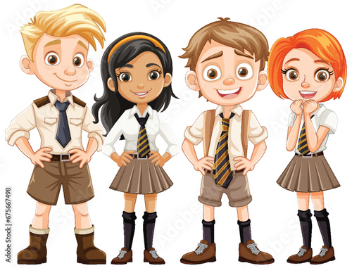 Cartoon Characters of Boy and Girl Students in Uniform