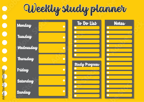 Yellow Weekly Study Plan: Hourly Schedule