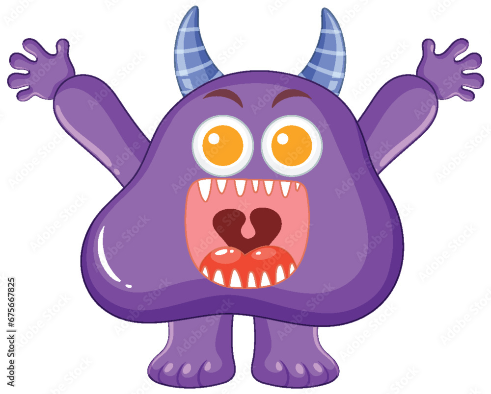 Fototapeta premium Purple Alien Monster Cartoon Character with Open Mouth and Arms
