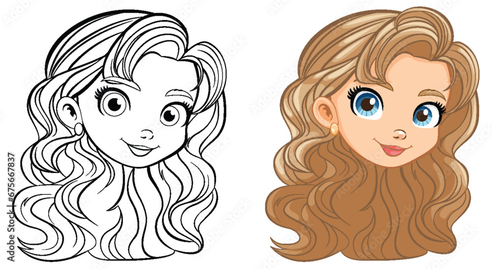 Beautiful Woman with Long Hair: Vector Cartoon Illustration Beautiful Woman with Long Hair: Vector Cartoon Illustration