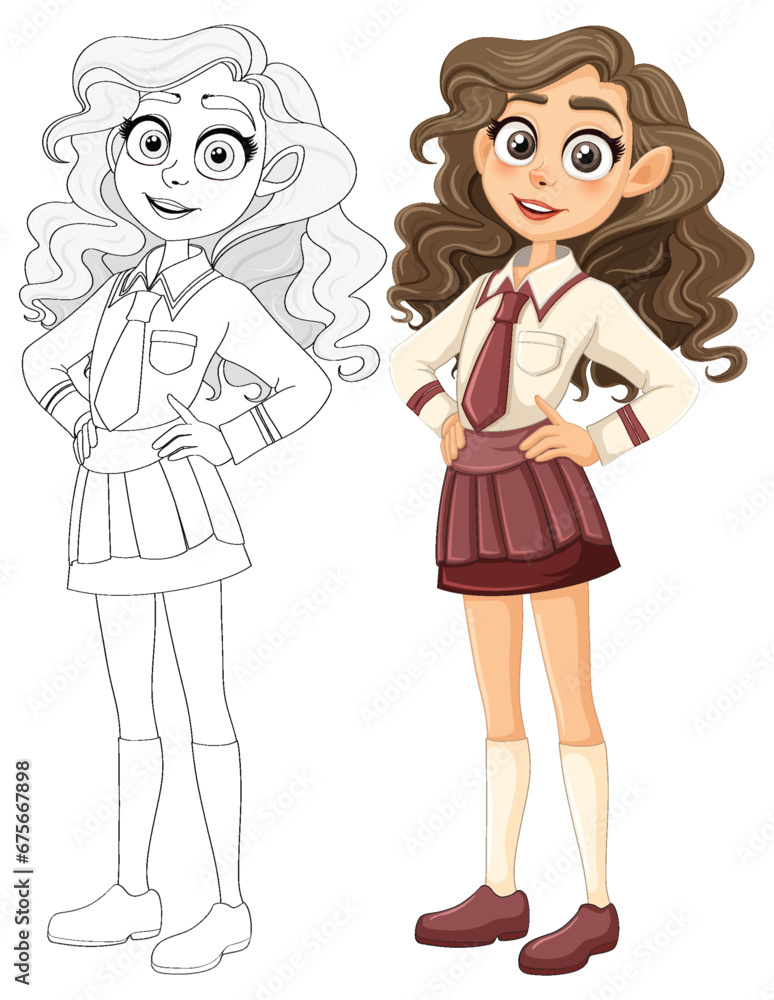 Beautiful Teen Girl in High School Uniform Cartoon Beautiful Teen Girl in High School Uniform Cartoon