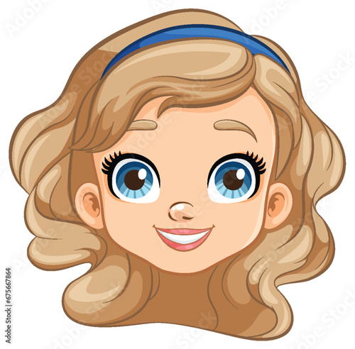 Smiling Cartoon Girl Face Vector Illustration