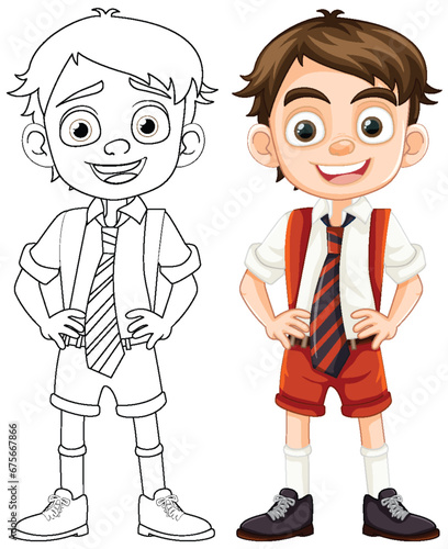 Smiling Boy Student in School Uniform Cartoon