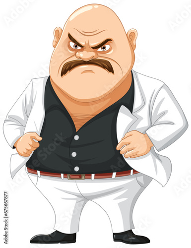 Grumpy Bald Mafia Man Cartoon Character
