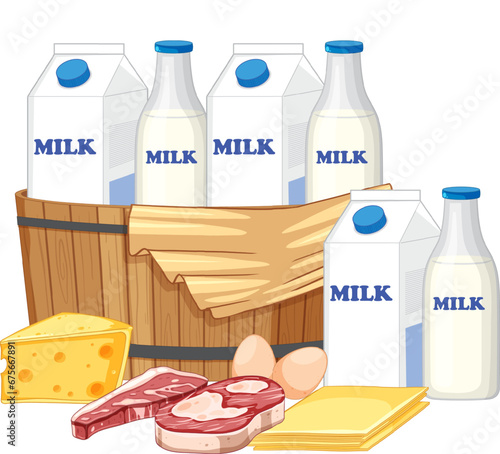 Isolated Wooden Barrel Filled with Milk and Protein