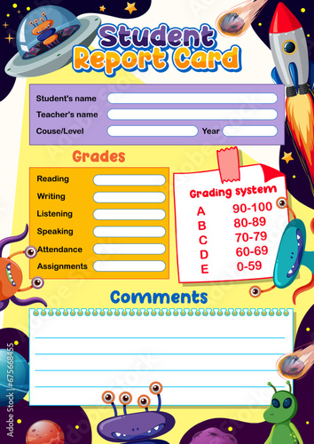 Alien-themed Cartoon Style Teacher Template for Student Report Card