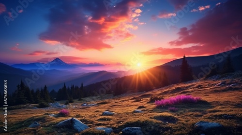 Majestic sunset in the mountains landscape. Carpathian, Ukraine, Europe. Beauty world.