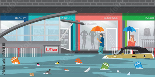 Heavy rain flooded the subway station.