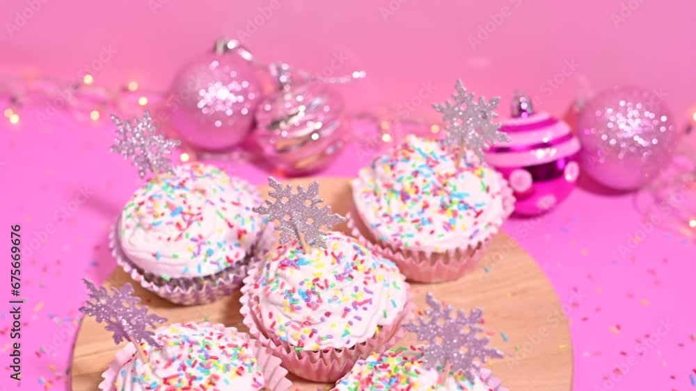 Adorning Christmas Cupcakes in Pastel Hues with Snowflake Elegance Adorning Christmas Cupcakes in Pastel Hues with Snowflake Elegance